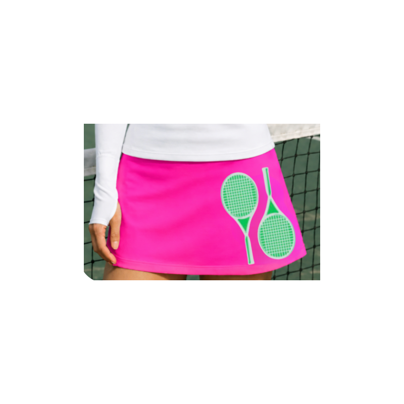 Women's High-Waisted Tennis Skirt with Built-In Shorts & Pockets | Hot Pink & Green Country Club Skort