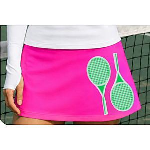 Women's High-Waisted Tennis Skirt with Built-In Shorts & Pockets | Hot Pink & Green Country Club Skort