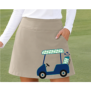 Women's Khaki Golf Skort with UPF 50+ | Golf Cart Print Skirt  | Runway Athletics