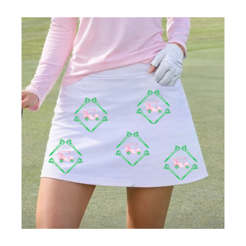 Women's White Golf Skort with UPF 50+ | Golf Print Skirt  | Runway Athletics