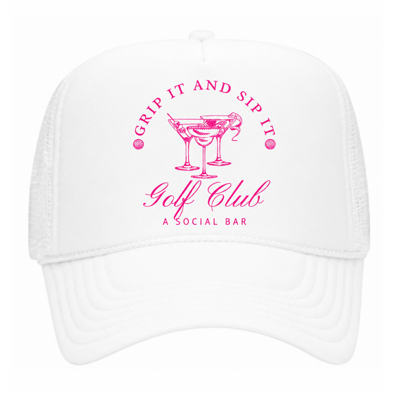 Grip It & Sip It Hat - White & Pink