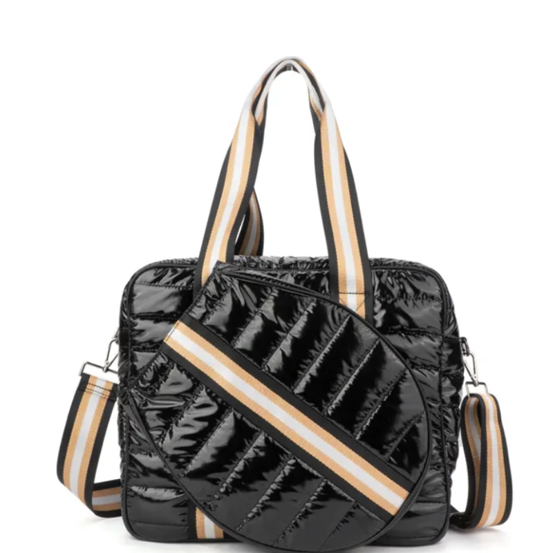 Quilted Tennis Tote Bag | Lightweight Racquet & Travel Bag - Black