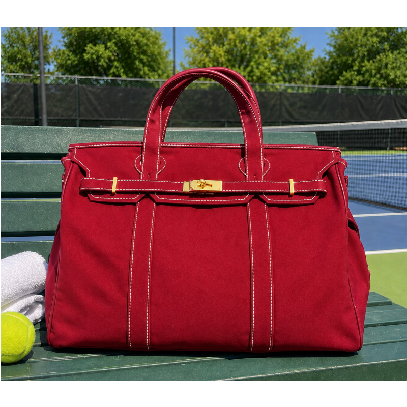 Red Canvas Boatkin with Gold Hardware | Large Designer-Inspired Canvas Tote