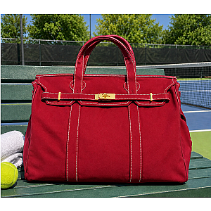 Red Canvas Boatkin with Gold Hardware | Large Designer-Inspired Canvas Tote