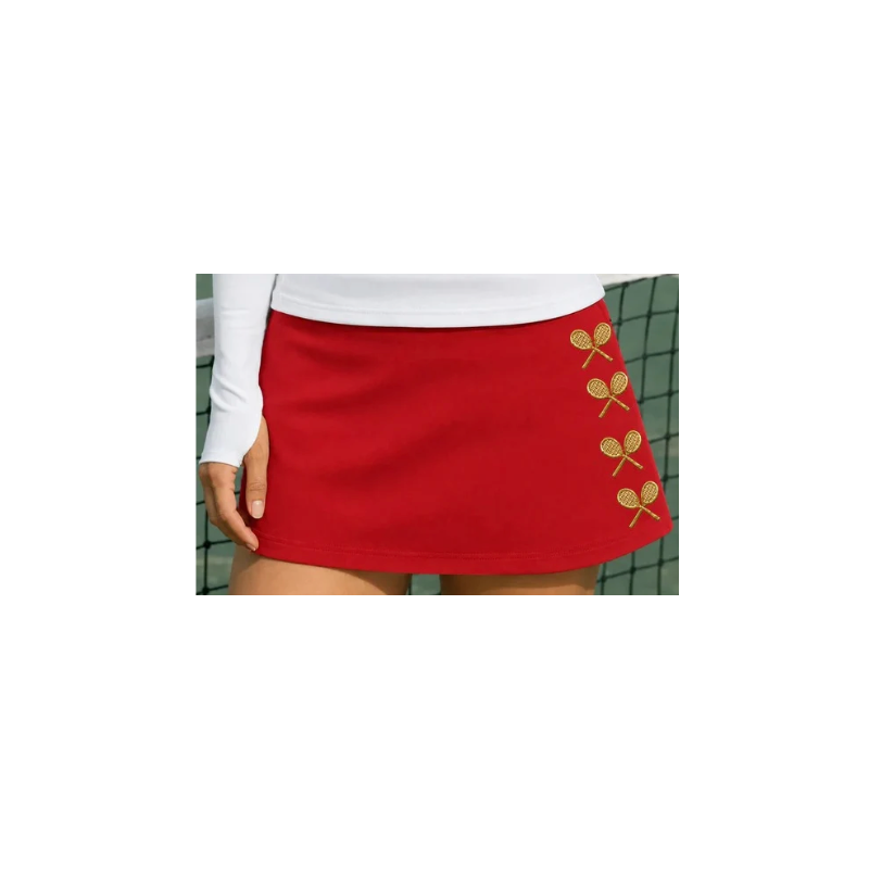 Court Couture Women's High-Waisted Tennis Skort with Built-In Shorts & Pockets – Red & Gold