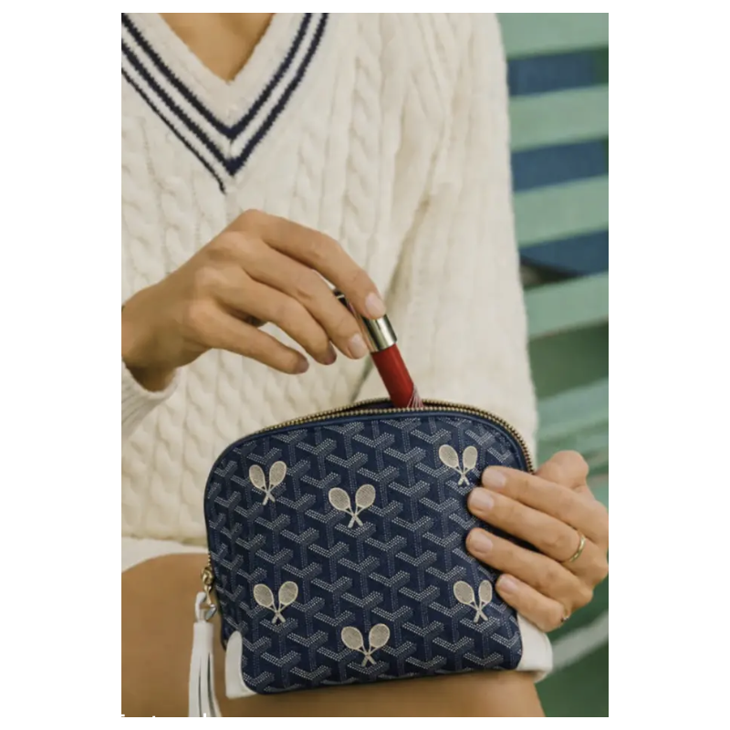 Women's Tennis Makeup Bag | Blue Tennis Racquet Print Cosmetic Pouch