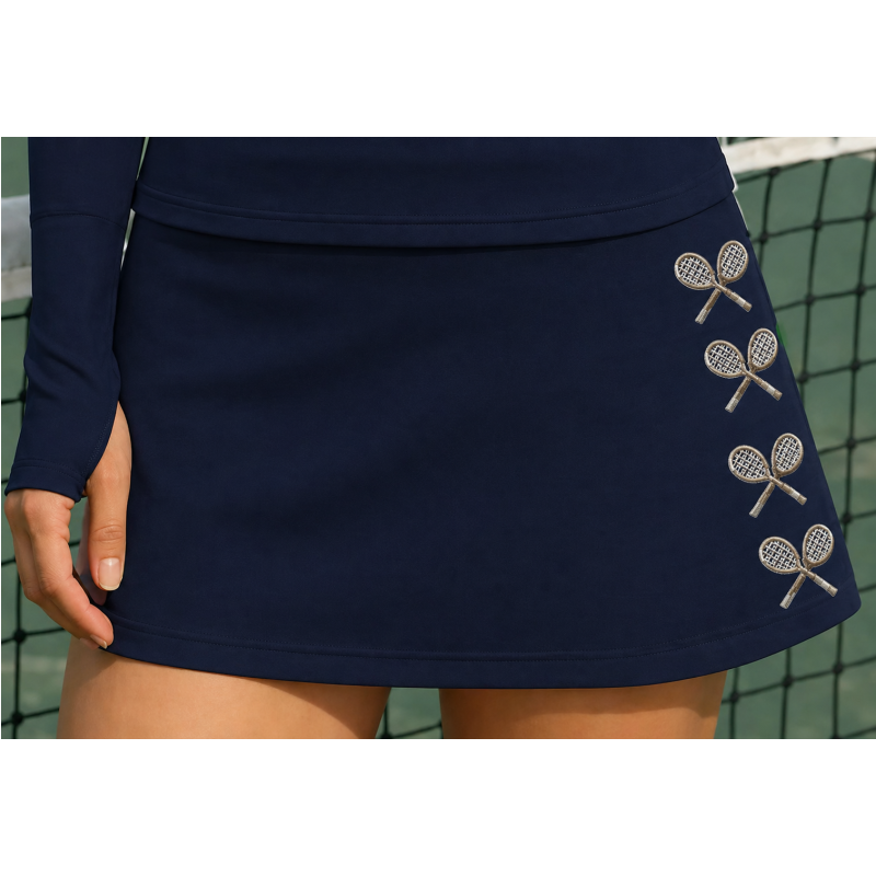 Court Couture Women's High-Waisted Tennis Skort with Built-In Shorts & Pockets – Navy & Silver