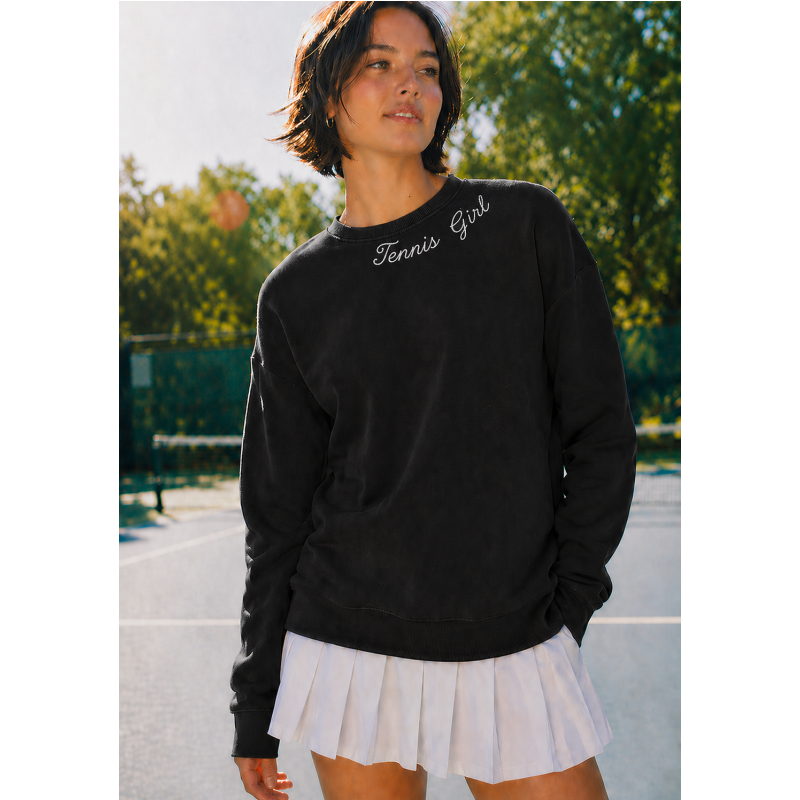 Tennis Girl Crew Sweatshirt - Black/White