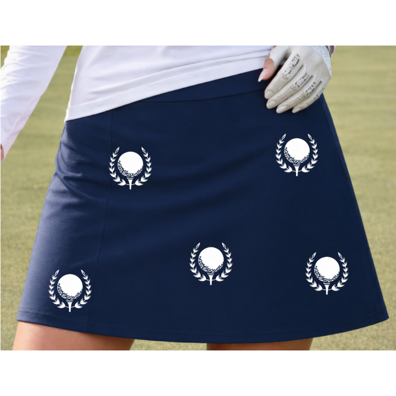 Women's Navy Golf Skort with UPF 50+ | Golf Print Skirt  | Runway Athletics