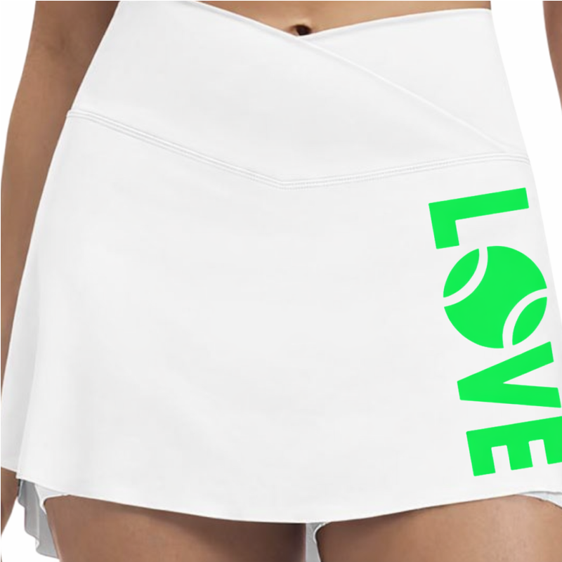 Women's Performance Tennis Skort | White & Green Court Skirt with Built-In Shorts