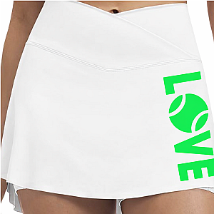 Women's Performance Tennis Skort | White & Green Court Skirt with Built-In Shorts