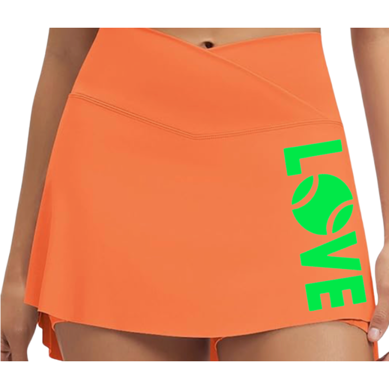 Women's Performance Tennis Skort | Orange & Green Court Skirt with Built-In Shorts