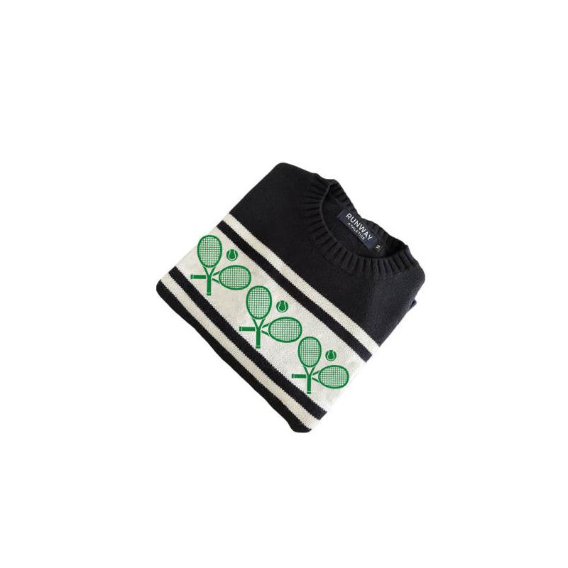 Women's Embroidered Navy Tennis Sweater with Green Trim | Runway Athletics