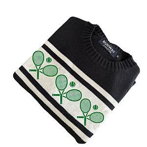 Women's Embroidered Navy Tennis Sweater with Green Trim | Runway Athletics