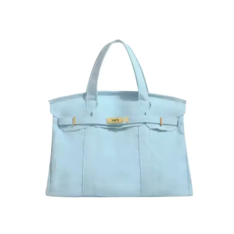 Canvas Boatkin Baby Blue Tote with Gold Hardware | Large Designer-Inspired Canvas Tote