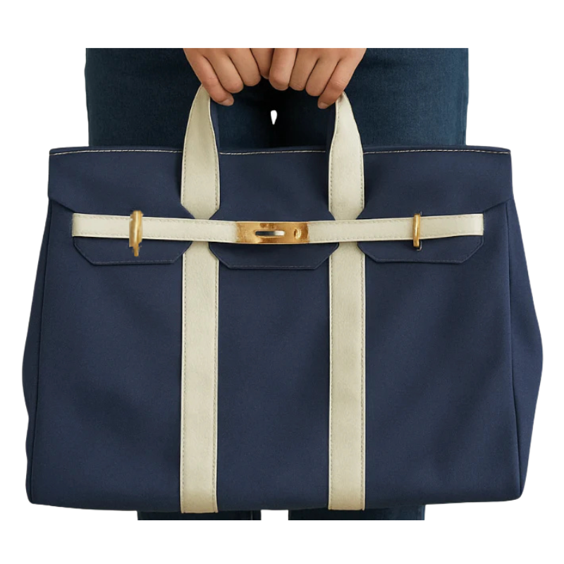 Canvas Boatkin Navy Tote with Gold Hardware | Large Designer-Inspired Canvas Tote