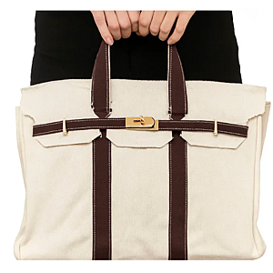 Canvas Boatkin Tote Bag with Brown Trim & Gold Hardware | Large Designer-Inspired Canvas Tote