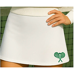 Classic Court Women's High-Waisted Tennis Skort with Built-In Shorts & Pockets – White & Green