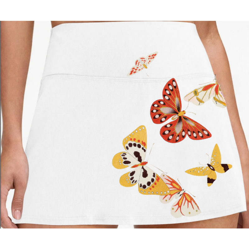 Women's White Butterly Print Tennis Skort with Built-In Shorts & Pockets | Runway Athletics