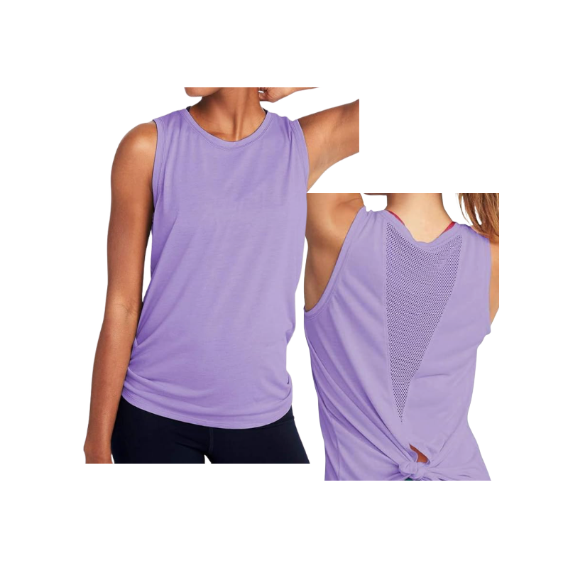 High Neck Mesh Panel Back Tank - Lavender