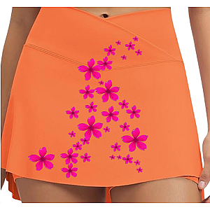 Women's Luxury Tennis Skirt | Orange & Pink Skirt Crossover Waist with Built-In Shorts & Flowers  | Runway Athletics