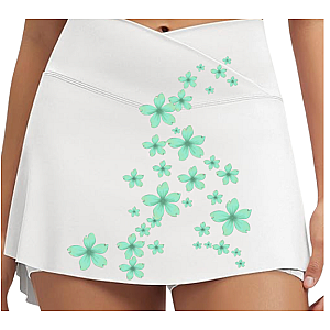 Women's Luxury Tennis Skirt | White & Green Skirt Crossover Waist with Built-In Shorts & Flowers  | Runway Athletics