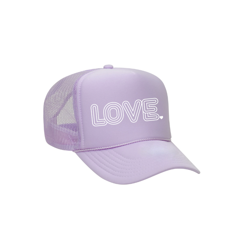 Retro Love Trucker Hat - Lavender & White