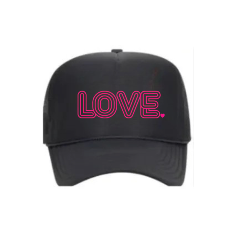 Retro Love Trucker Hat - Black & Pink