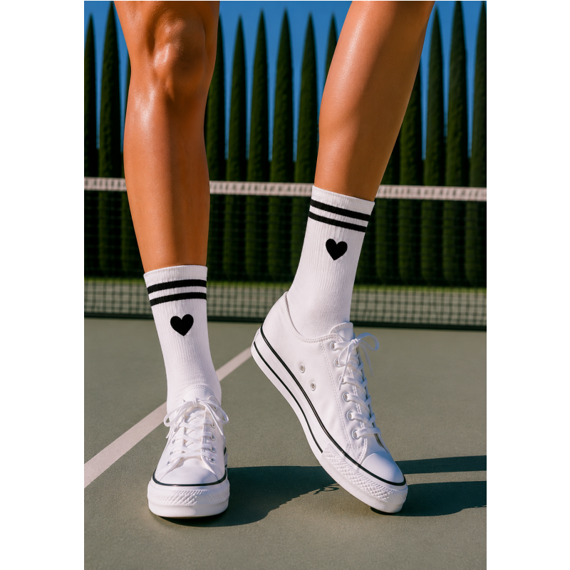 Athletic Socks  - Black & White Heart