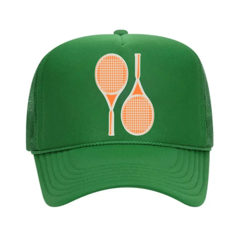 Tennis Trucker "Palm Royale" - Tangerine on Green