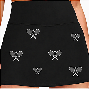 All Over Racquets High Waisted Tennis Skirt With Pockets Black White Racquet Print On Court Comfort