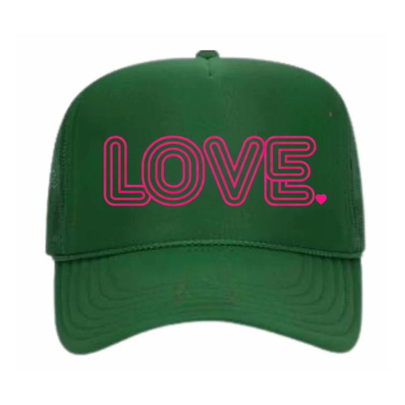Retro Love Trucker Hat - Green & Pink