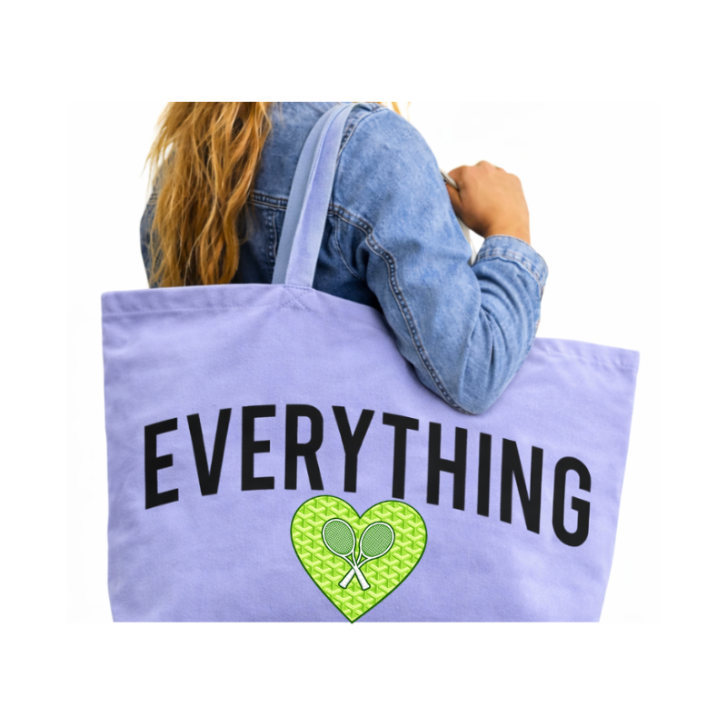 Oversized Whimsy Love Lavender Canvas Tote -Green Heart