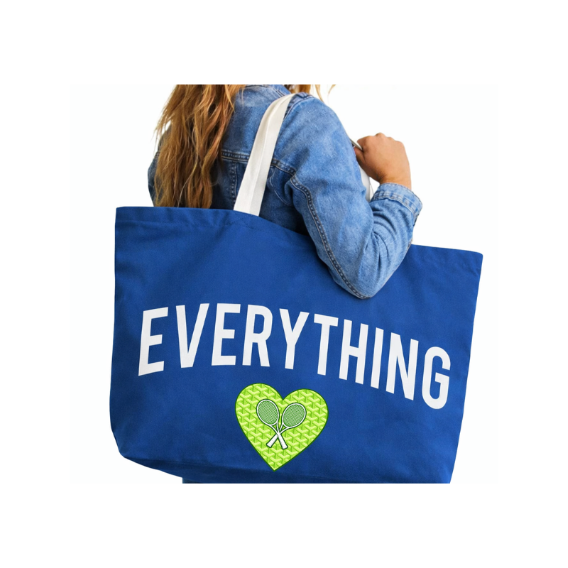 Oversized Whimsy Love Blue Canvas Tote - Green Heart