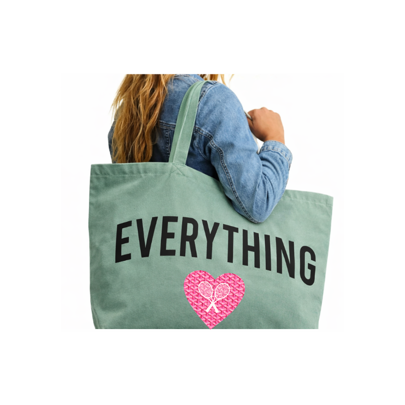 Oversized Whimsy Love Green Canvas Tote - Pink Heart