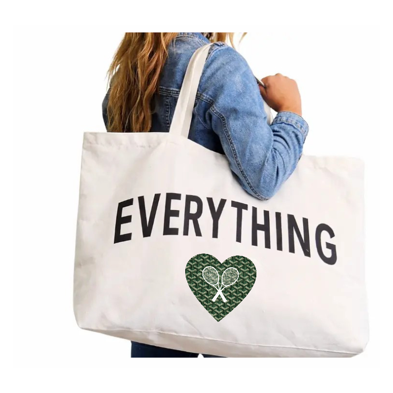 Oversized Whimsy Love Canvas Tote - Green Heart