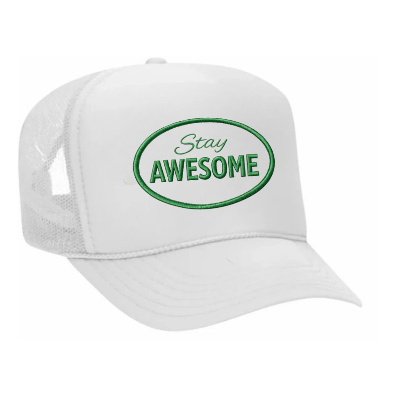 Stay Awesome Trucker Hat - White & Green