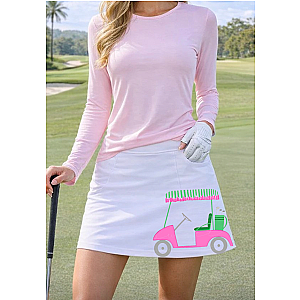 Women's White Golf Skort with UPF 50+ | Golf Cart Print Skirt  | Runway Athletics