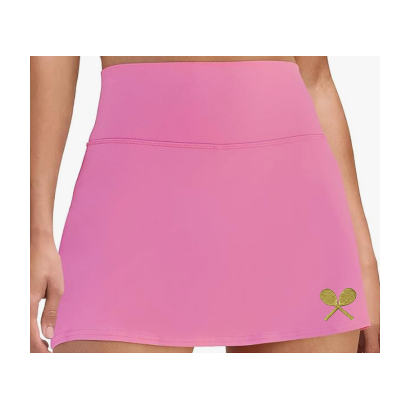 Classic Court Women's High-Waisted Tennis Skort with Built-In Shorts & Pockets – Pink & Gold