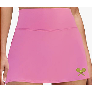 Classic Court Women's High-Waisted Tennis Skort with Built-In Shorts & Pockets – Pink & Gold