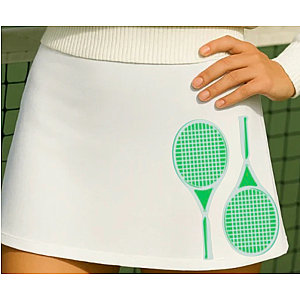 Women's High-Waisted Tennis Skirt with Built-In Shorts & Pockets | White & Green Country Club Skort