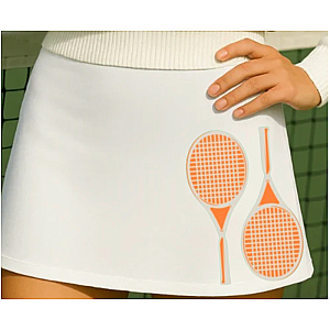 Women's High-Waisted Tennis Skirt with Built-In Shorts & Pockets | White & Orange Country Club Skort