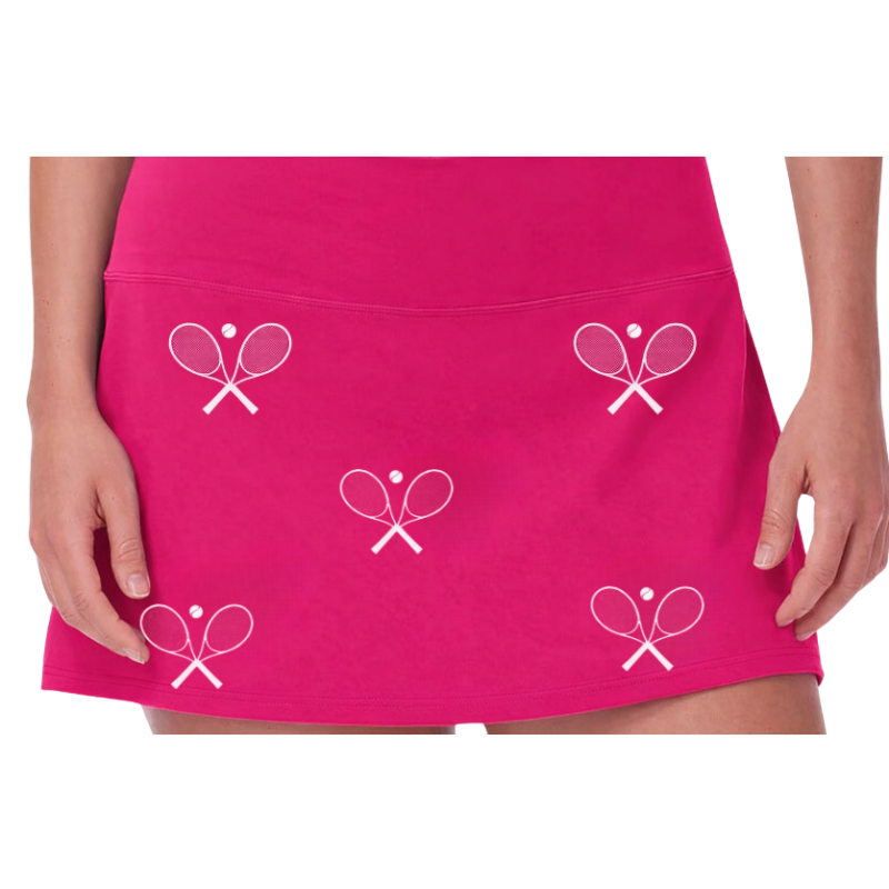 All Over Racquets High Waisted Tennis Skirt With Pockets Hot Pink White Print Performance Fit