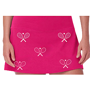 All Over Racquets High Waisted Tennis Skirt With Pockets Hot Pink White Print Performance Fit