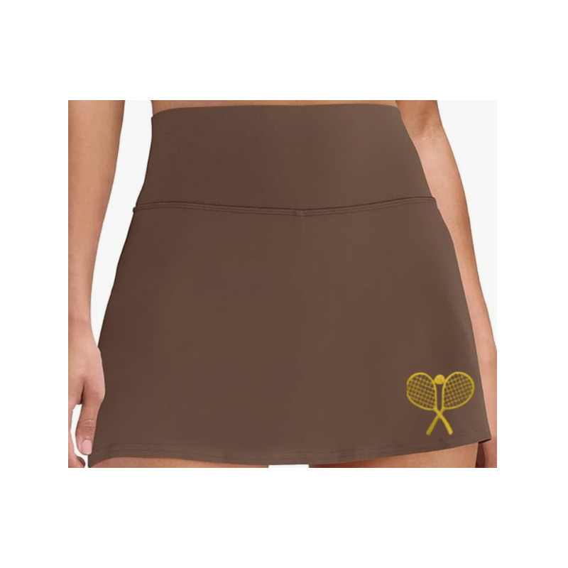 Classic Court Women's High-Waisted Tennis Skort with Built-In Shorts & Pockets – Brown & Gold