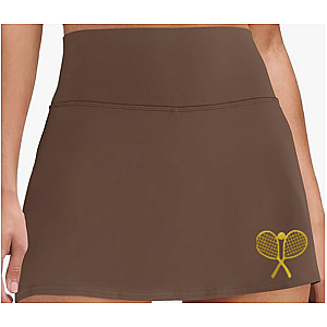 Classic Court Women's High-Waisted Tennis Skort with Built-In Shorts & Pockets – Brown & Gold