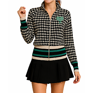 Prepster Print Zip Up Tennis Cardigan-Black