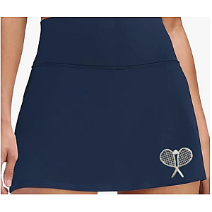 Classic Court Women's High-Waisted Tennis Skort with Built-In Shorts & Pockets – Navy & White