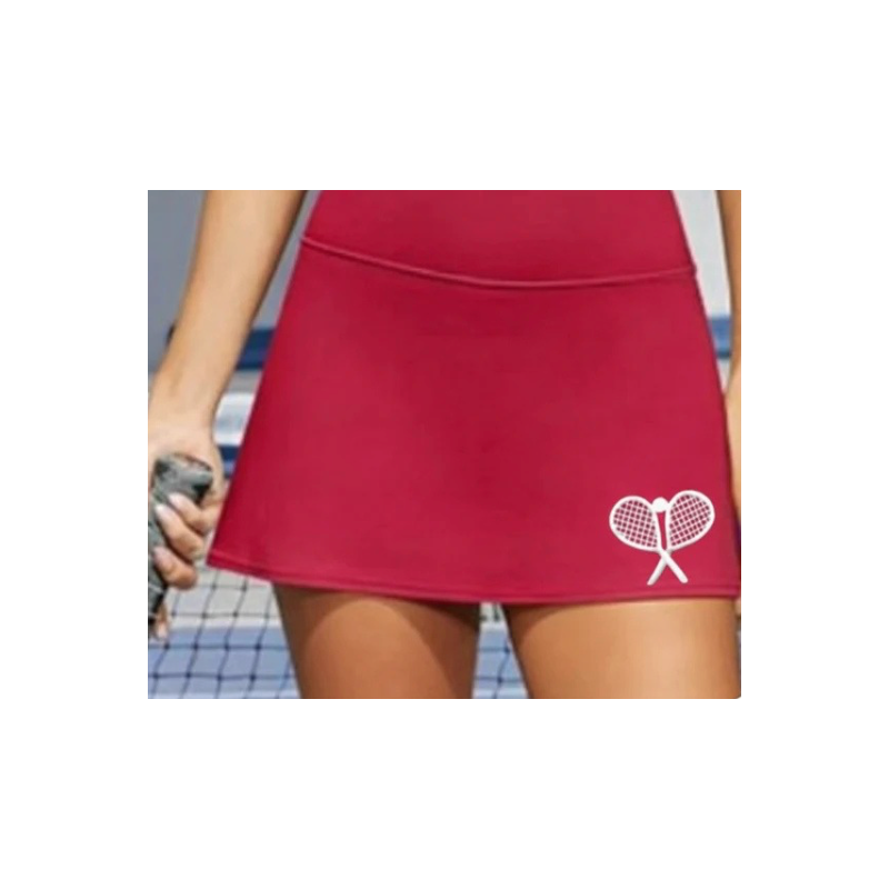 Classic Court Women's High-Waisted Tennis Skort with Built-In Shorts & Pockets – Red & White