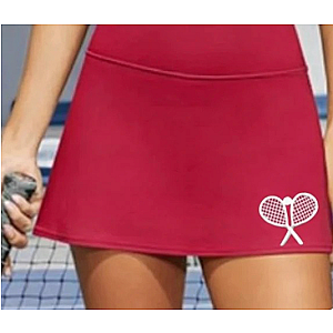 Classic Court Women's High-Waisted Tennis Skort with Built-In Shorts & Pockets – Red & White